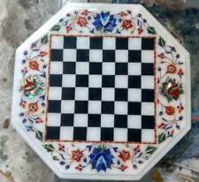 12'' white Marble Chess Table Top Pietra Dura Inlay lapis Children Game Kids p1