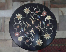 15'' Black Round Marble Coffee side Table Top Inlay Malachite pietra dura decor