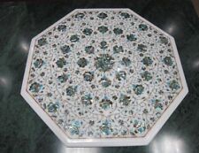 18 Marble coffee side Table Top semi precious floral Inlay Work Home Decor"