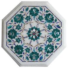 18'' antique white Marble side Center Table Top multi Stone Inlay malachite w1