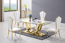 Design dining table stainless steel tempered glass table dining table gold 180x90 cm