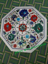 18'' white antique Marble Center corner Table Top Inlay blue lapis malachite w3