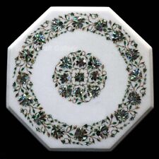 18 White Marble Side Table Top Semi Precious Stones Floral Art Inlay Work"