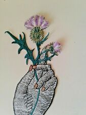 Hand With Thistle Flower Large Handmade Sew-On Embroidered Patch