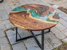 Round Green Epoxy Resin Coffee Table Acacia Wooden Furniture Housewarming Decors