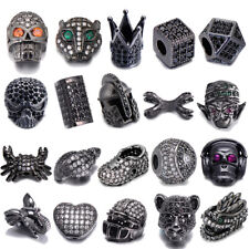 Black CZ Zircon Spacer Beads Heart Helmet Skull For Jewelry Making Accessories