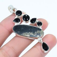 Apache Pyrite, Black Onyx Gemstone Handmade Silver Jewelry Pendant 2.5 PRJ17363"