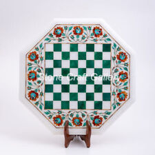 18 Marble Chess Game Table Handicraft Semi Precious stones Floral Inlay"