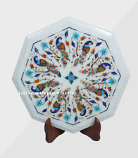 14'' white Marble Table Top Corner Coffee Inlay pietra dura lapis decor peacock