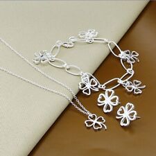 925 Sterling Silver Women Jewelry Sets Clover Charm Bracelet Necklace Earrings