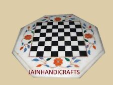 12'' white Marble Chess Table Top Pietra Dura Inlay lapis Children Game Kids p10