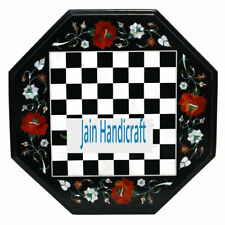 12'' black Marble Chess Table Top Pietra Dura Inlay malachite Children Game p21