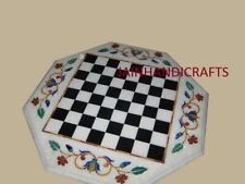 12'' white Marble Chess Table Top Pietra Dura Inlay lapis Children Game Kids p14