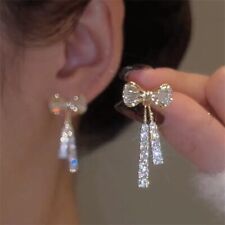 Luxury Zircon Crystal Bowknot Tassel Earrings Stud Dangle Drop Women Jewelry New