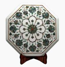 12'' white marble Table Top Corner Coffee Antique Malachite mosaic Inlay q74