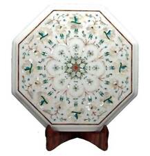 12'' white marble Table Top Corner Coffee Antique Malachite mosaic Inlay q72