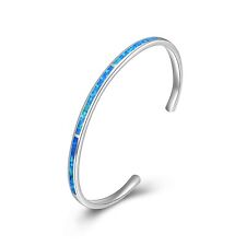 Fashion Fine Blue Fire Opal Bangles 925 Sterling Sliver Jewelry For Women Girls