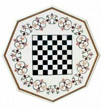 18'' white Marble Chess Table Top Pietra Dura Inlay lapis Children Game Kids p11