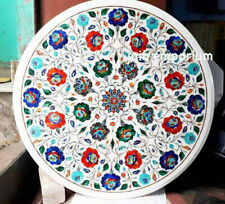 18'' White Marble Table Top center Coffee Inlay Malachite blue Lapis antique k3