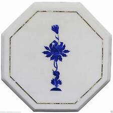 12 White Marble Table Top center Coffee Inlay Lapis Mosaic pietra dura Decor k5"