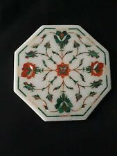 12'' white marble table top inlay malachite center coffee antique home decor e4