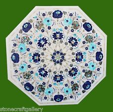 18 Marble Side End Table Top Turquoise Lapis Floral Inlay Handmade Work"