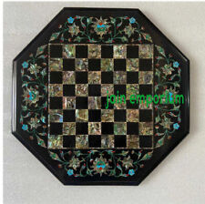 18'' black Marble Chess Table Top Pietra Dura Inlay malachite Children Game p28