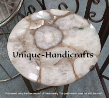 White Agate Coffee Round Table Top, Agate Geode Furniture Table Top Home Decor