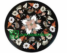 12'' Black Round Marble side Coffee Table Top Inlay Malachite Mosaic decor f13