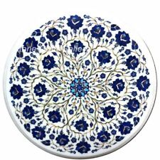 21 Round Marble Side Table Top semi precious stones Lapis Inlay Handmade work"