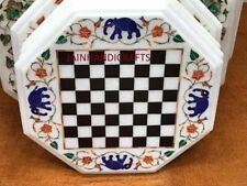 12'' white Marble Chess Table Top Pietra Dura Inlay lapis Children Game Kids p66