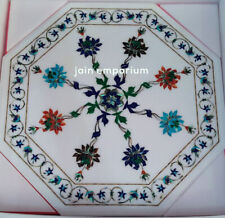 18'' white Marble Table Top Corner Coffee Antique mosaic Inlay lapis decor q42