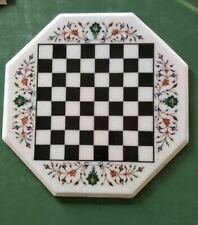 12'' white Marble Chess Table Top Pietra Dura Inlay lapis Children Game Kids p77