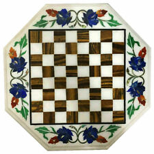 18'' White Marble Chess Table Top Pietra Dura Inlay Children Game Kids c49 X-mas