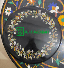 24 round black marble table top coffee center home decor inlay malachite bf"