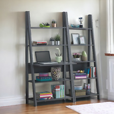 Corner Computer Desk With Shelves Grey Home Office Ladder Bookcase Workstation