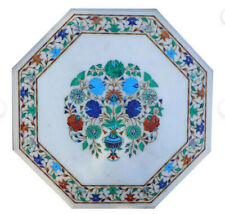 2' white Marble Table Top center Coffee Antique lapis malachite Inlay decor q1