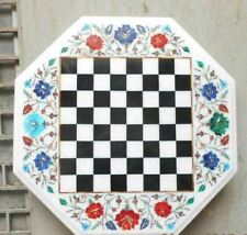 18'' white Marble Chess Table Top Pietra Dura Inlay lapis Children Game Kids p13