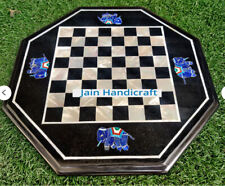 18'' Marble Chess Table Top Pietra Dura Inlay lapis Children Game Kids l27