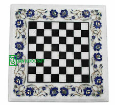 18'' White Marble Chess Table Top Pietra Dura Inlay Children Game Kids c15 X-mas