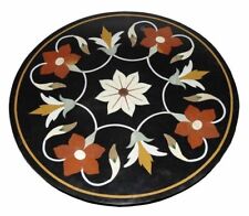 12'' Black Round Marble side Coffee Table Top Wall Inlay Malachite Mosaic f4