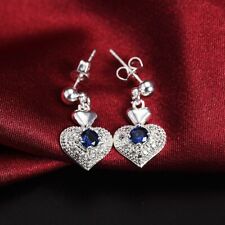 925 Sterling Silver Earrings for elegant Women Jewelry blue Zircon heart