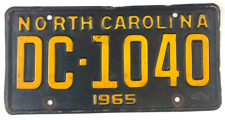 Vintage North Carolina 1965 Auto License Plate Garage Man Cave Decor Collector