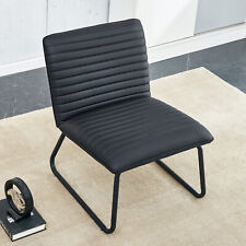 Armless sofa chair with PU backrest and black metal legs，Black minimalist - Mumbai - India