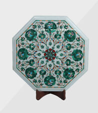 15'' white Marble Table Top Corner Coffee Inlay pietra dura malachite kitchen