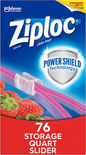 Ziploc Quart Food Storage Slider Bags, Power Shield Technology, 76 Count