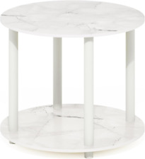 Turn-N-Tube Simple Design 2-Tier round Wooden Small Coffee Table, Marble White - Mumbai - India