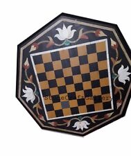 18 Marble Center Chess Table Top Semi Precious Stones Inlay Handicraft Work"