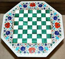 18'' White Marble Chess Table Top Pietra Dura Inlay Children Game Kids c51 X-mas