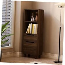 Short Narrow Bookcase with Doors - 47 Inches Wooden High 4-Tier Walnut - Mumbai - India